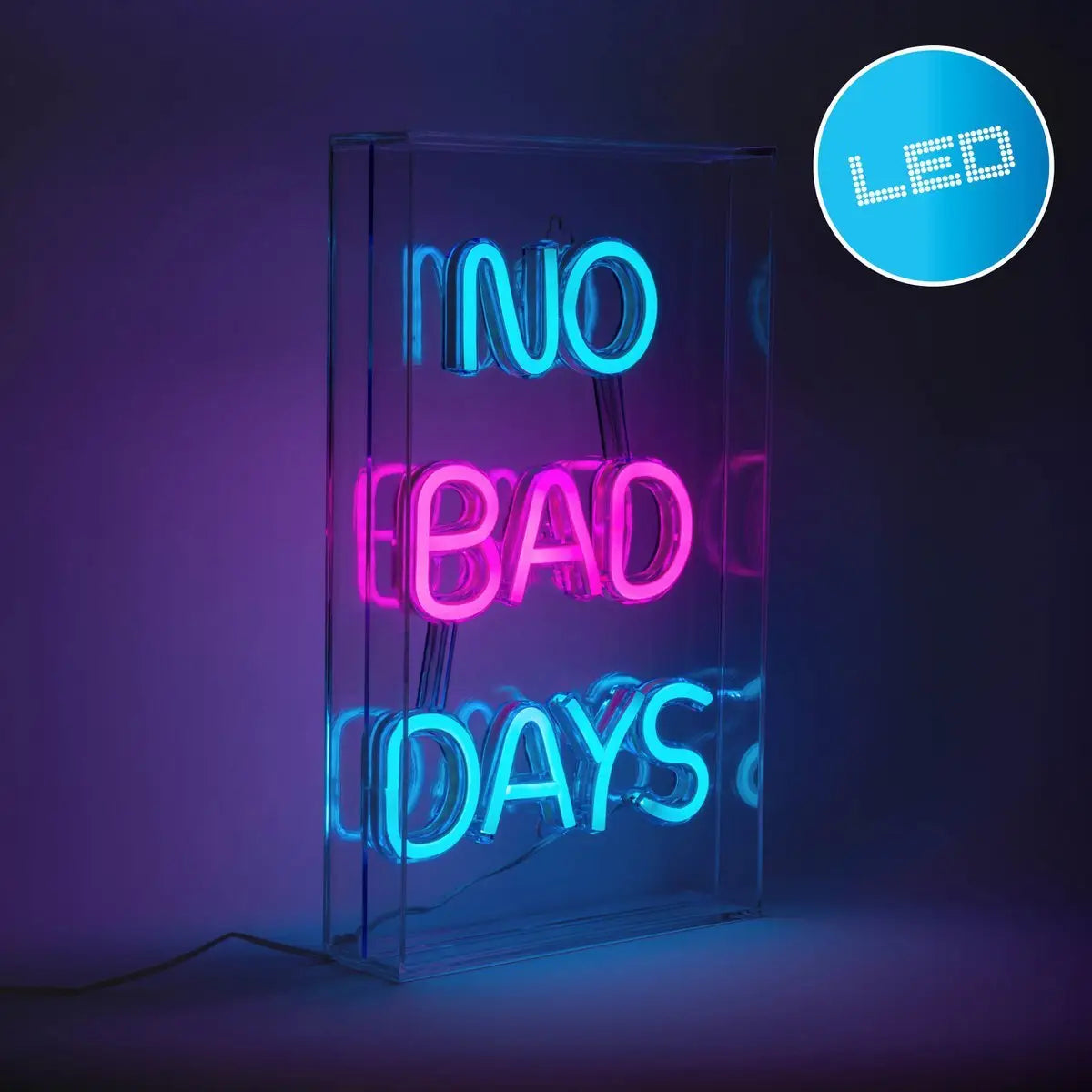LED Schriftleuchte "NO BAD DAYS" Deko für Innen 30 x 18 cm, in blau und magenta-rot