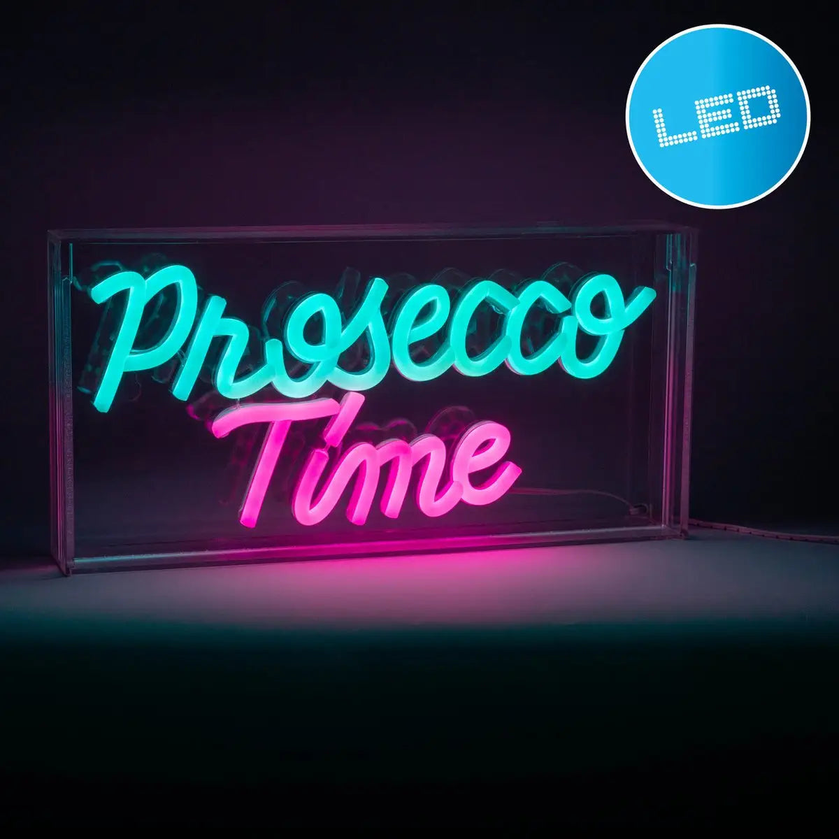 LED Schriftleuchte "PROSECCO TIME" Deko für Innen 30 x 15 cm, in blau und magenta-rot