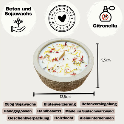 Limitierte Einzelstücke: Outdoor Citronella-Betonkerze „Mugge Schreck“ – Handgemachter Insektenschutz
