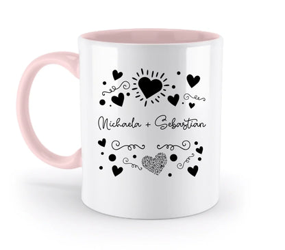 Love Design 1-3 mit Wunschnamen (personalisierbare Motive) - Zweifarbige Tasse / Powder-Pink / 330ml