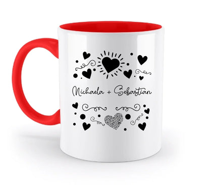 Love Design 1-3 mit Wunschnamen (personalisierbare Motive) - Zweifarbige Tasse / Rubin-Red / 330ml - personalisierbare