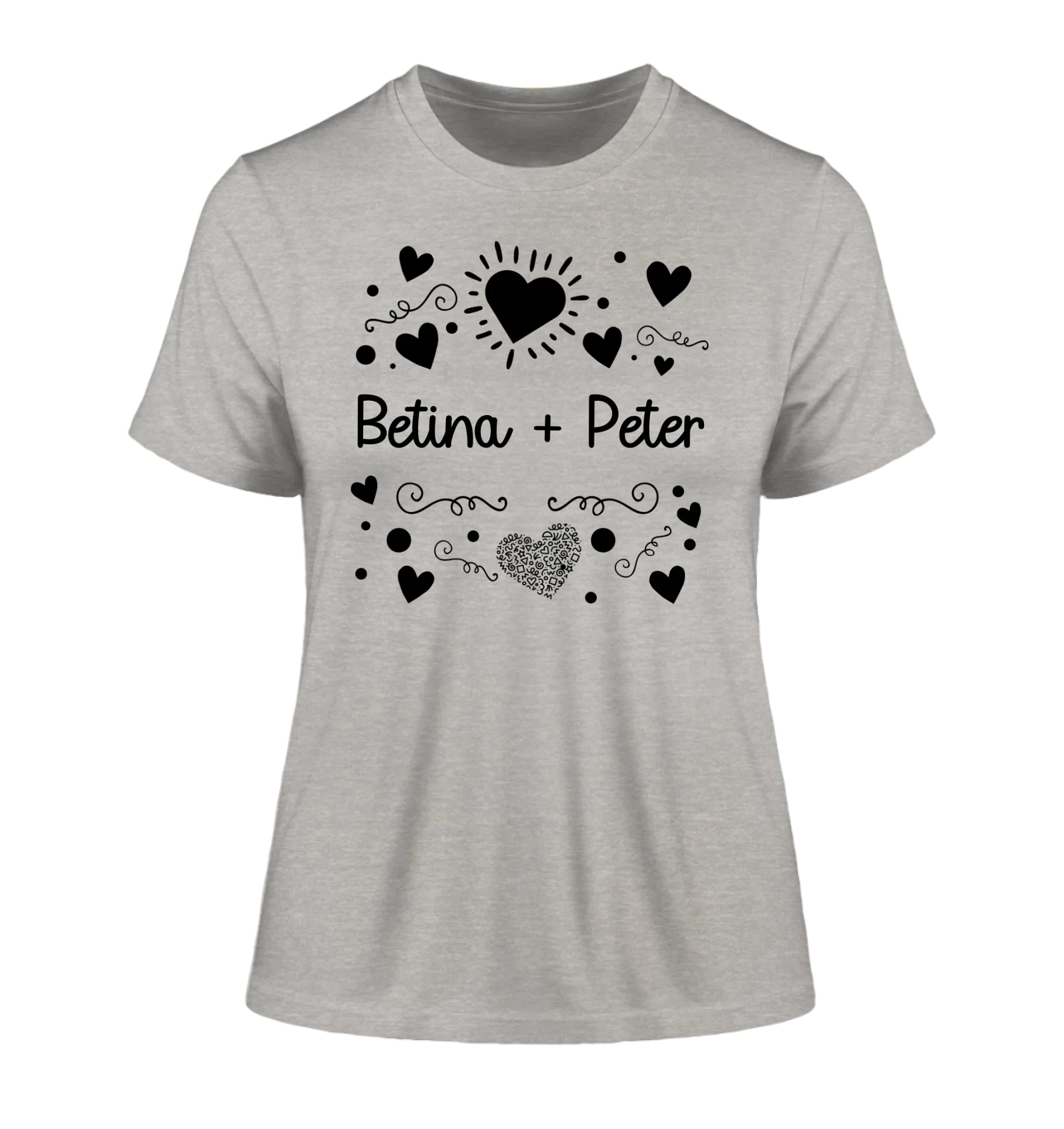 Love Design 1-3 mit Wunschnamen (personalisierbare Motive) - Damen T-Shirt (Fitted) • Bio / Heather Grey / 2XL