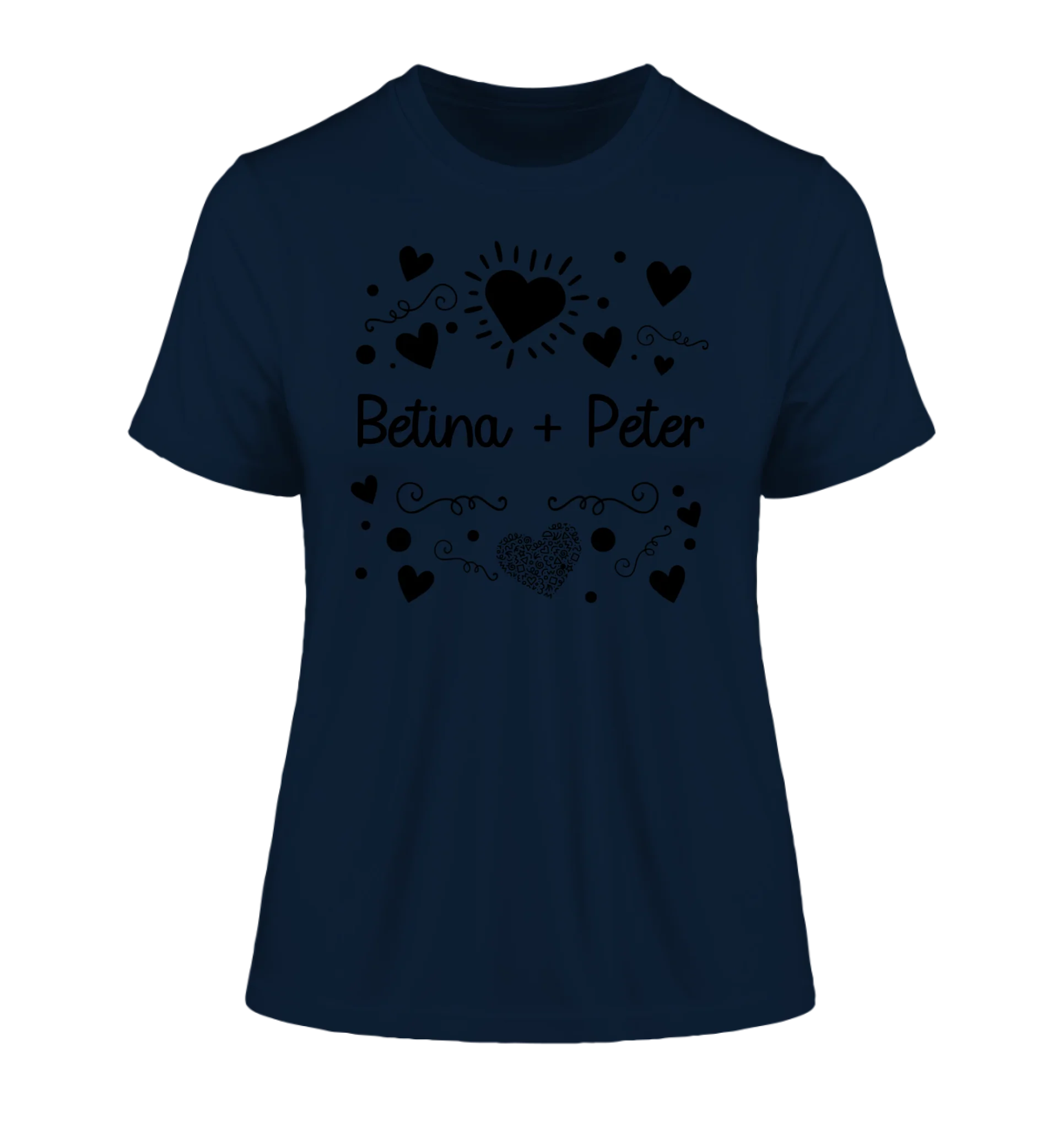 Love Design 1-3 mit Wunschnamen (personalisierbare Motive) - Damen T-Shirt (Fitted) • Bio / French Navy / 2XL