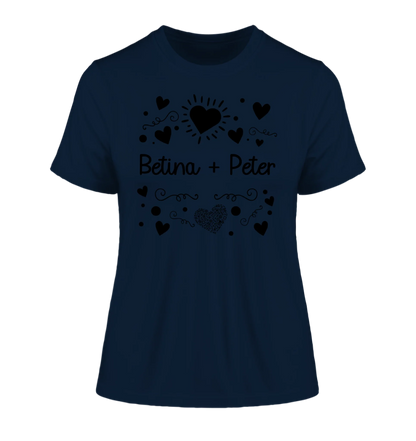 Love Design 1-3 mit Wunschnamen (personalisierbare Motive) - Damen T-Shirt (Fitted) • Bio / French Navy / 2XL