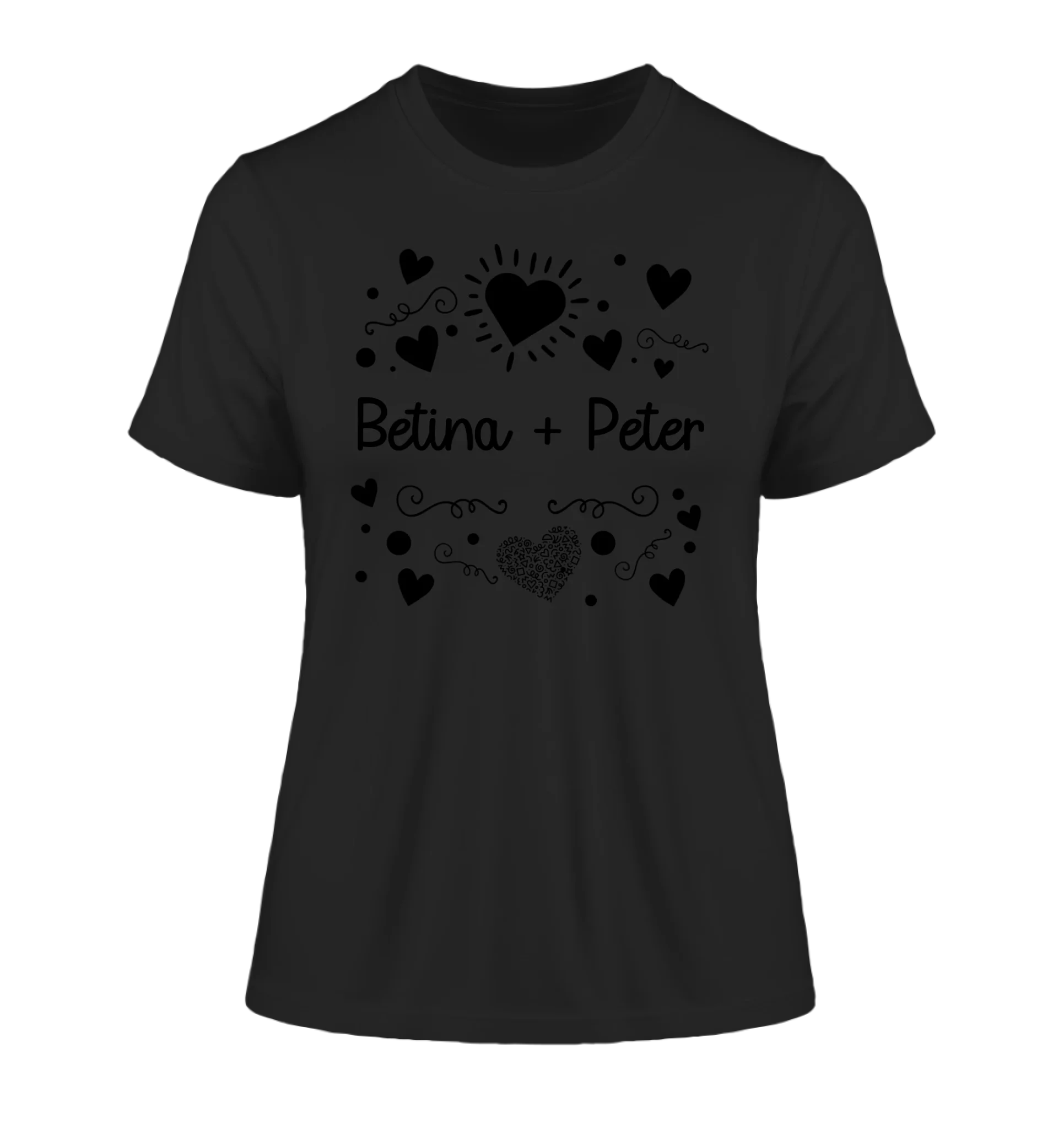 Love Design 1-3 mit Wunschnamen (personalisierbare Motive) - Damen T-Shirt (Fitted) • Bio / Black / 2XL