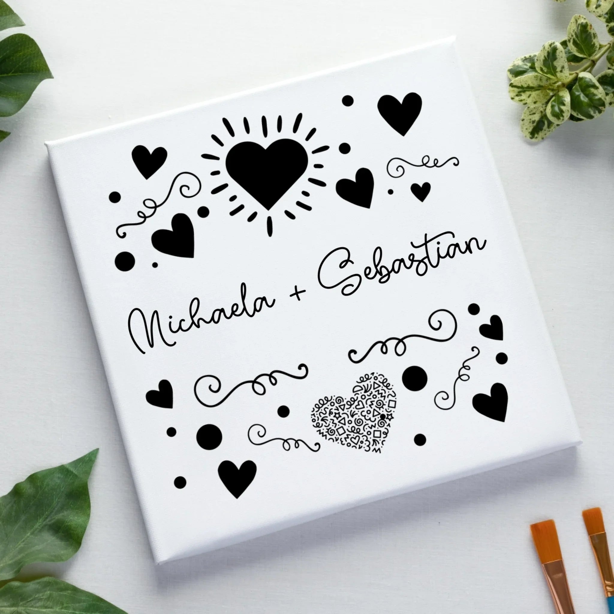 Love Design 1-3 mit Wunschnamen (personalisierbare Motive) - Leinwand auf Holzkeilrahmen / Standard / 20cm-x-20xm