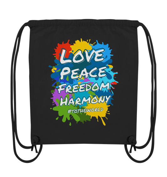 Love Peace Freedom Harmony - Organic Gym-Bag - HalloGeschenk.de #geschenkideen# #personalisiert# #geschenk#