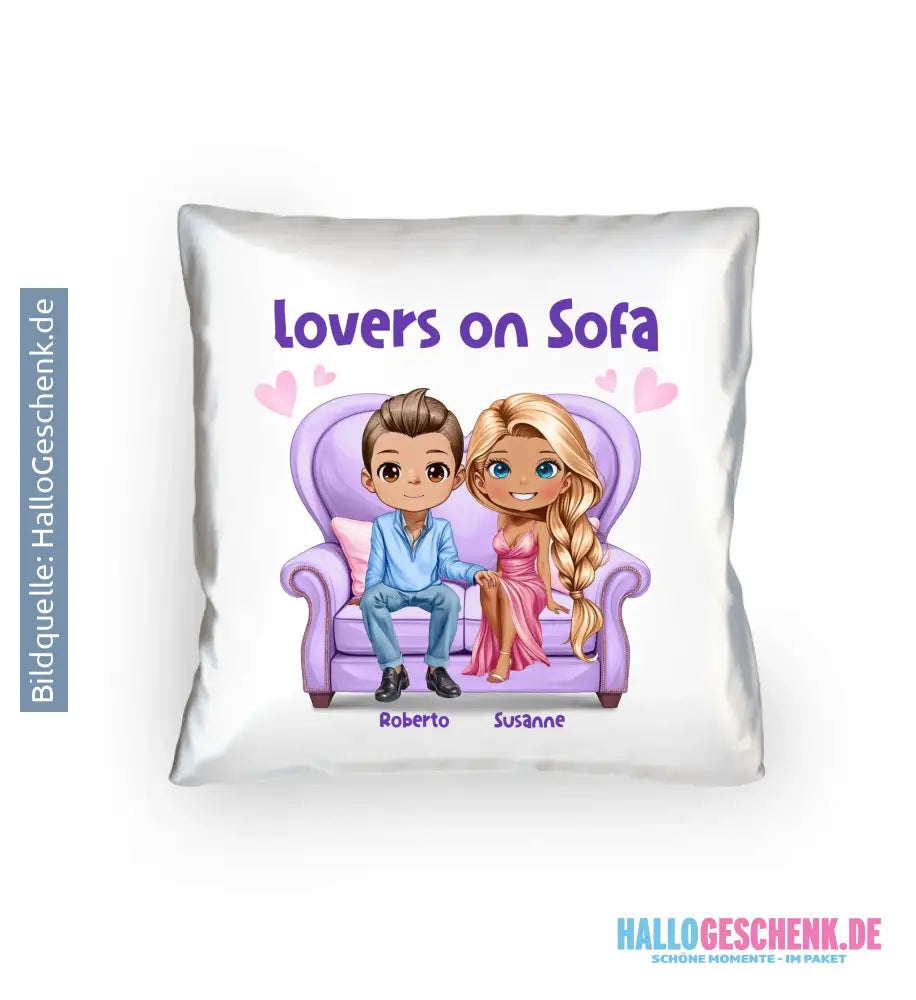 LOVERS ON SOFA (diverse Paare) • mit Wunschtext • Kissen 40x40 cm • personalisiert - Kissen 40x40 cm / White