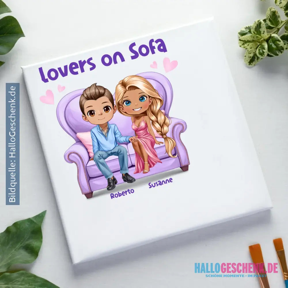 LOVERS ON SOFA (diverse Paare) • mit Wunschtext • Leinwand 50x50 cm • personalisierbar - Leinwand auf Holzkeilrahmen