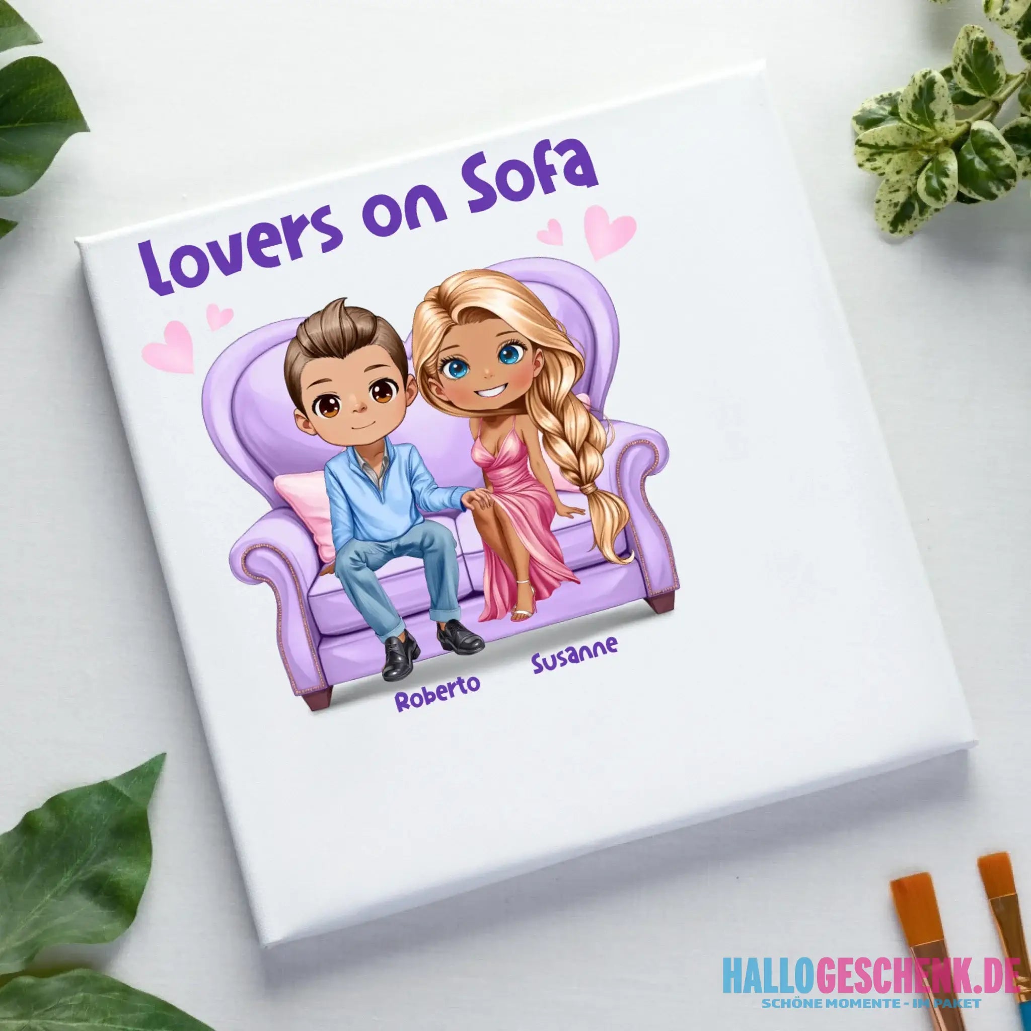 LOVERS ON SOFA (diverse Paare) • mit Wunschtext • Leinwand 50x50 cm • personalisierbar - Leinwand auf Holzkeilrahmen