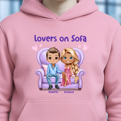 LOVERS ON SOFA diverse Paare • mit Wunschtext • Unisex Hoodie für Damen & Herren • Bio • personalisiert