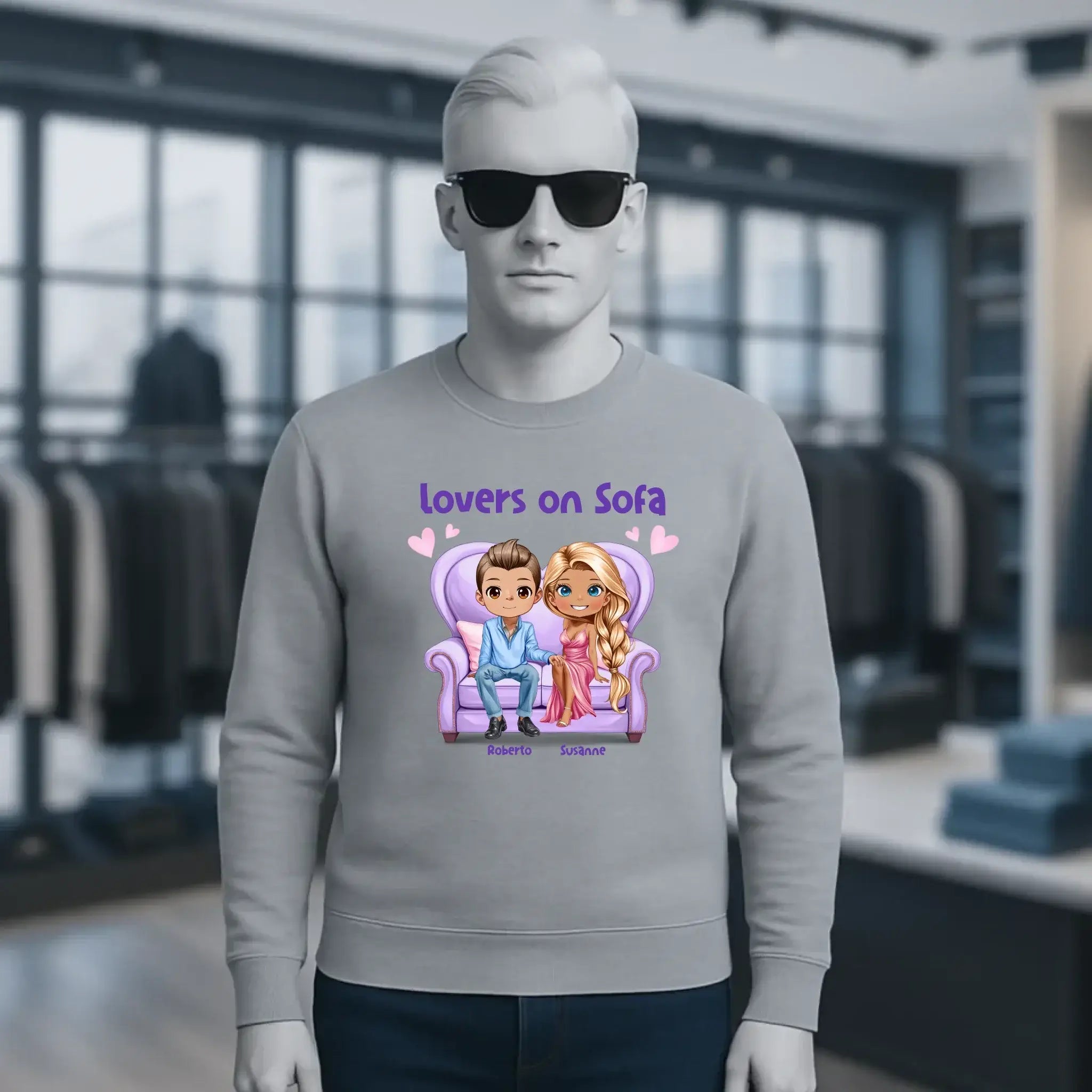 LOVERS ON SOFA diverse Paare • mit Wunschtext • Unisex Sweatshirt für Damen und Herren • Bio • personalisiert