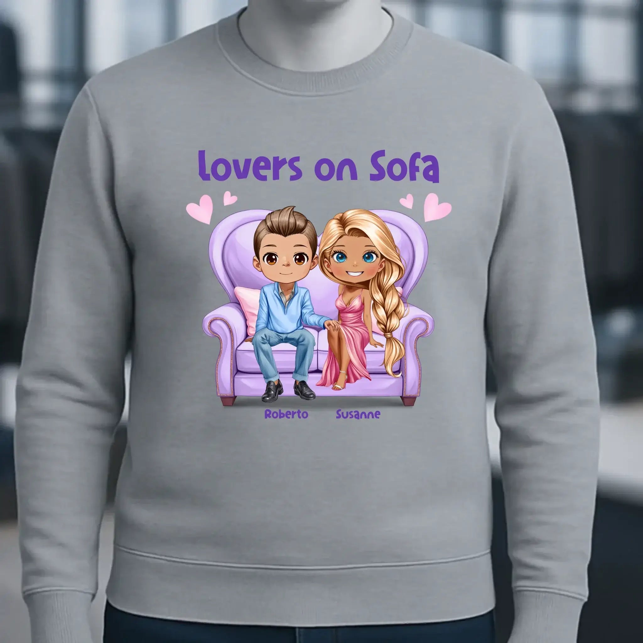 LOVERS ON SOFA diverse Paare • mit Wunschtext • Unisex Sweatshirt für Damen und Herren • Bio • personalisiert