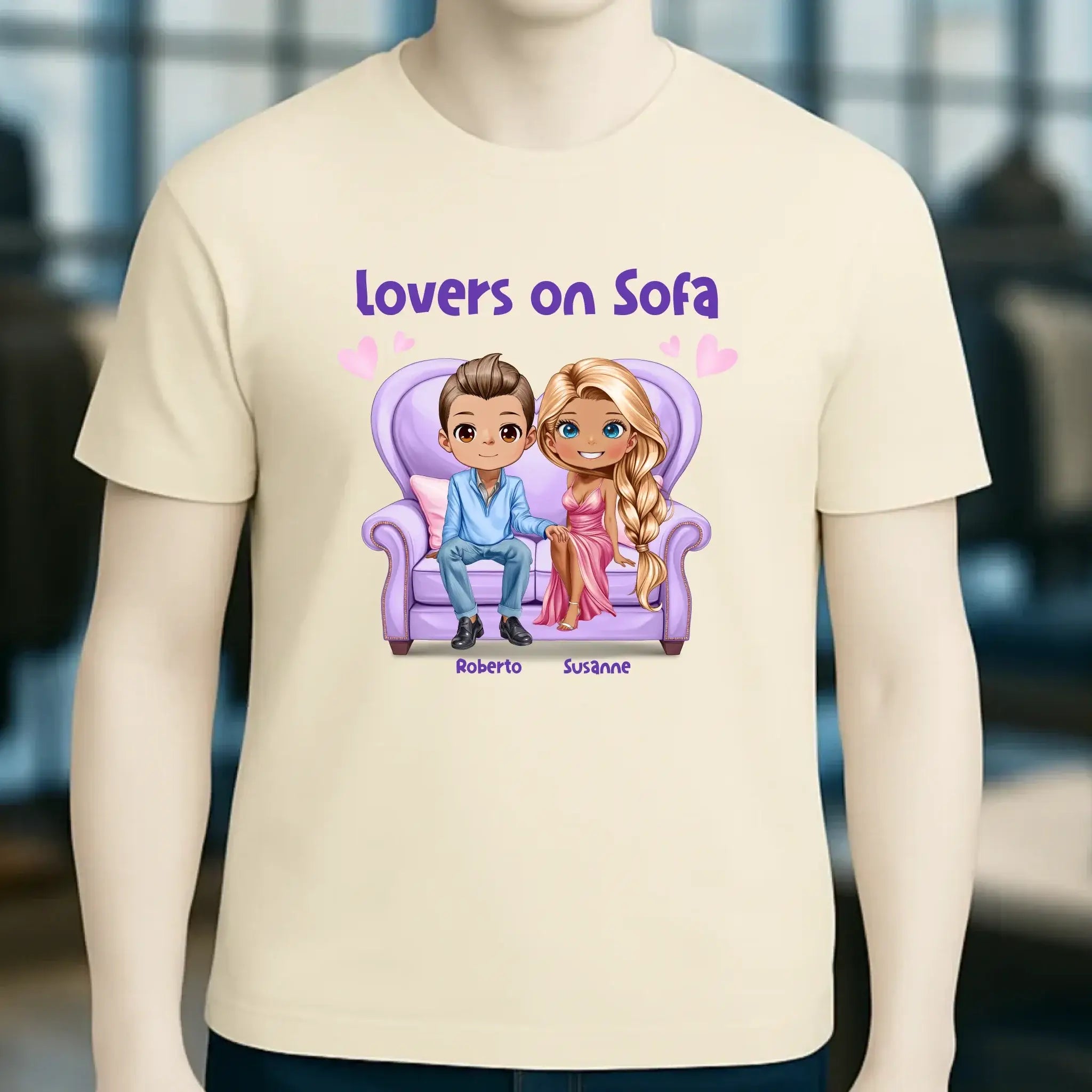 LOVERS ON SOFA diverse Paare • mit Wunschtext • Unisex T-Shirt für Damen & Herren • Bio • personalisiert
