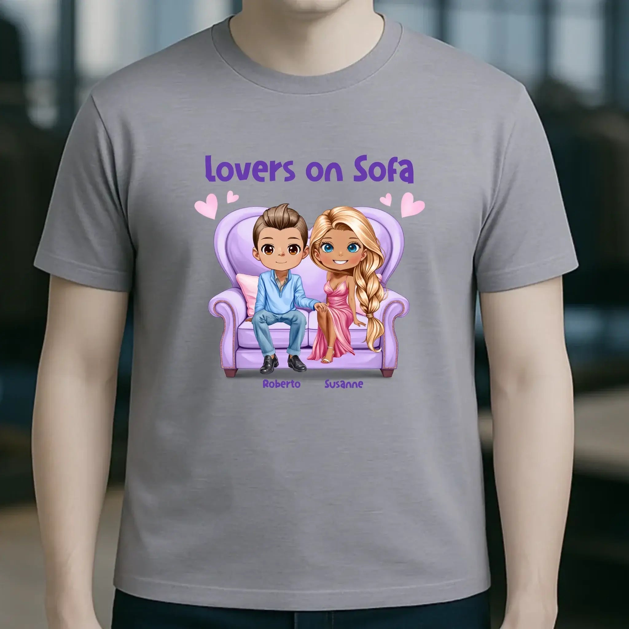 LOVERS ON SOFA diverse Paare • mit Wunschtext • Unisex T-Shirt für Damen & Herren • Bio • personalisiert