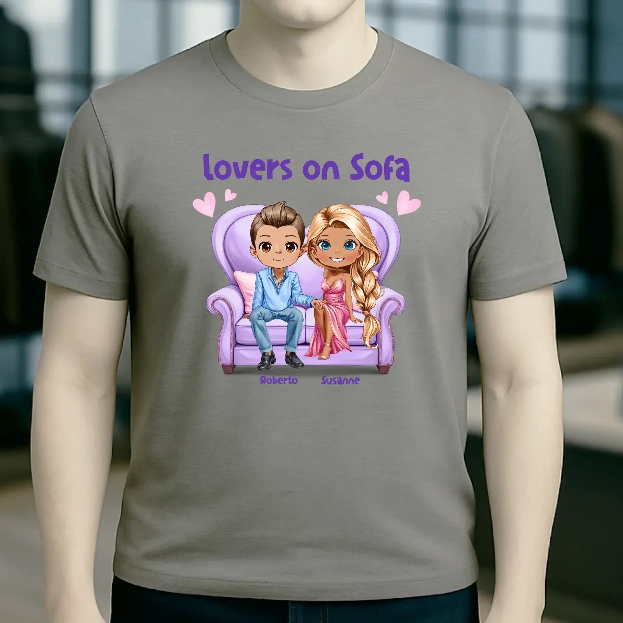 LOVERS ON SOFA diverse Paare • mit Wunschtext • Unisex T-Shirt für Damen & Herren • Bio • personalisiert