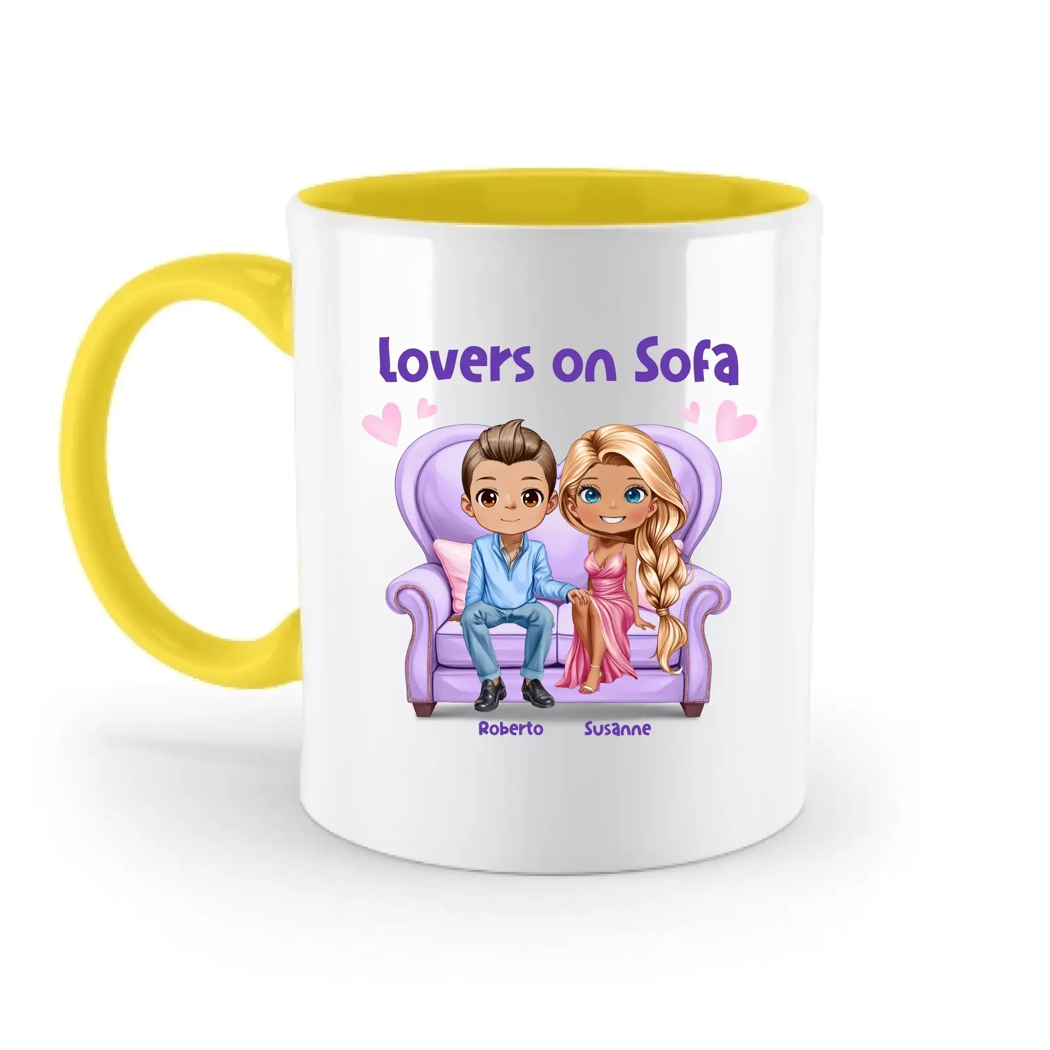 LOVERS ON SOFA (diverse Paare) • mit Wunschtext • zweifarbige Tasse  • Exklusivdesign • personalisiert