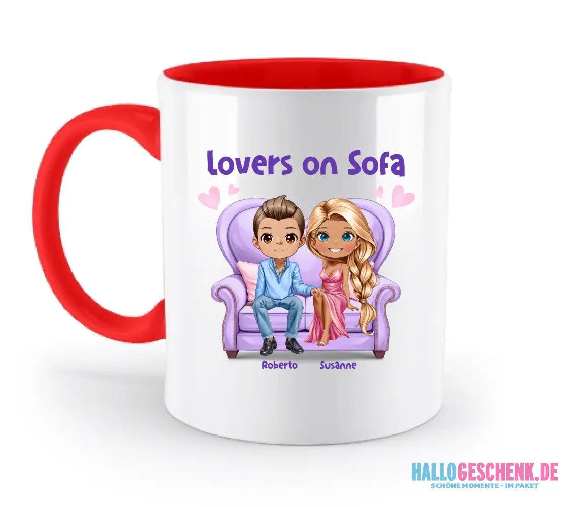 LOVERS ON SOFA (diverse Paare) • mit Wunschtext • zweifarbige Tasse • Exklusivdesign • personalisiert - zweifarbige