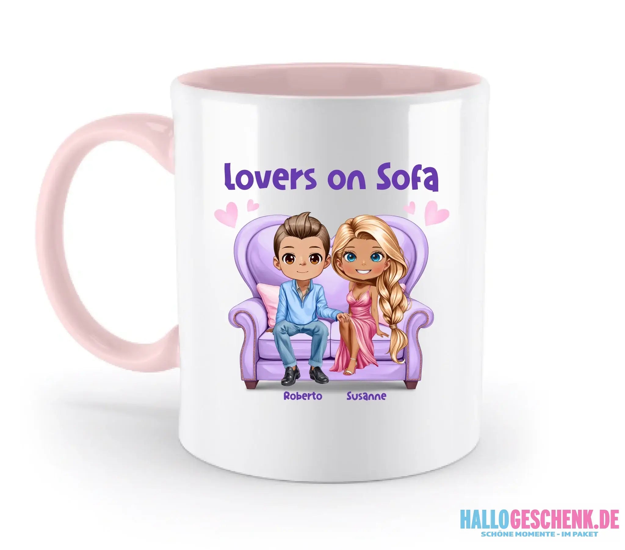 LOVERS ON SOFA (diverse Paare) • mit Wunschtext • zweifarbige Tasse • Exklusivdesign • personalisiert - zweifarbige