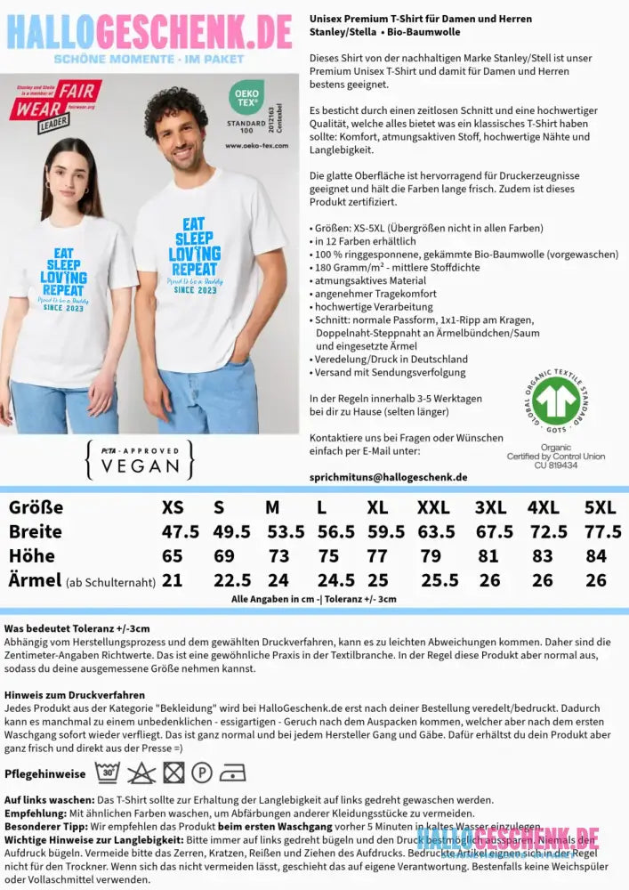 Loving Dad • Farbwahl + Wunschtext • Unisex Premium T-Shirt XS-5XL aus Bio-Baumwolle für Damen & Herren
