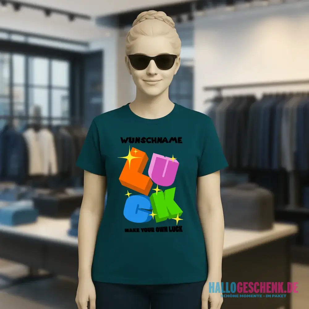 Luck + dein Name • Ladies Premium T-Shirt XS-2XL aus Bio-Baumwolle für Damen • Exklusivdesign • personalisiert