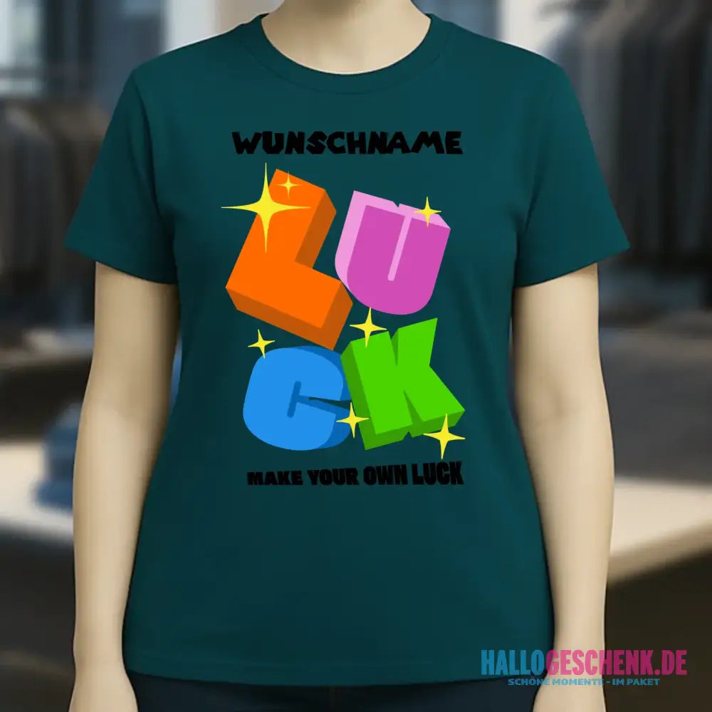 Luck + dein Name • Ladies Premium T-Shirt XS-2XL aus Bio-Baumwolle für Damen • Exklusivdesign • personalisiert