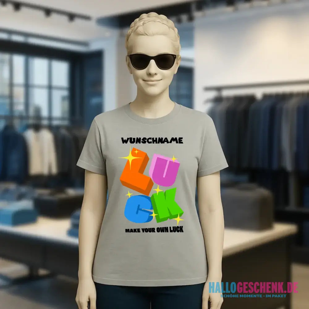 Luck + dein Name • Ladies Premium T-Shirt XS-2XL aus Bio-Baumwolle für Damen • Exklusivdesign • personalisiert