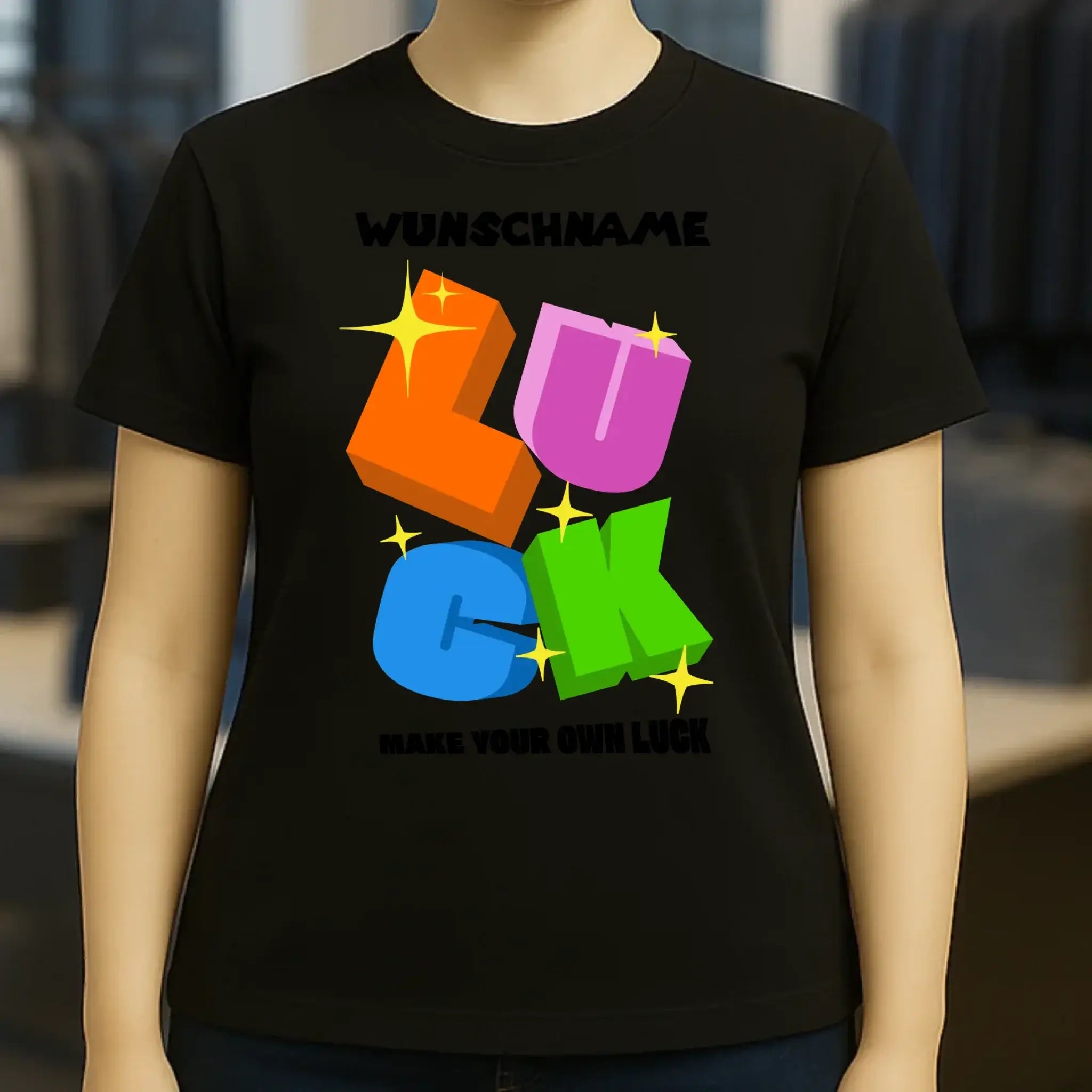 Luck + dein Name • Ladies Premium T-Shirt XS-2XL aus Bio-Baumwolle für Damen • Exklusivdesign • personalisiert