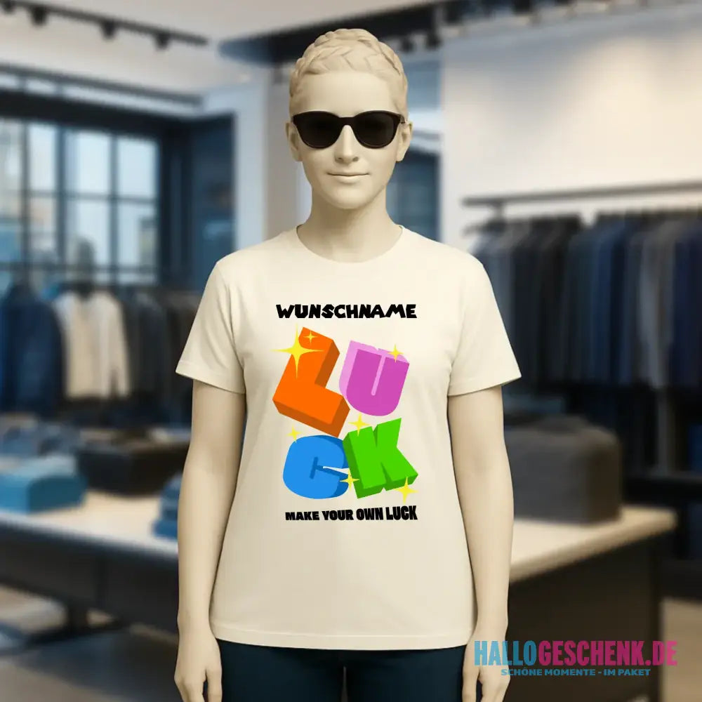 Luck + dein Name • Ladies Premium T-Shirt XS-2XL aus Bio-Baumwolle für Damen • Exklusivdesign • personalisiert