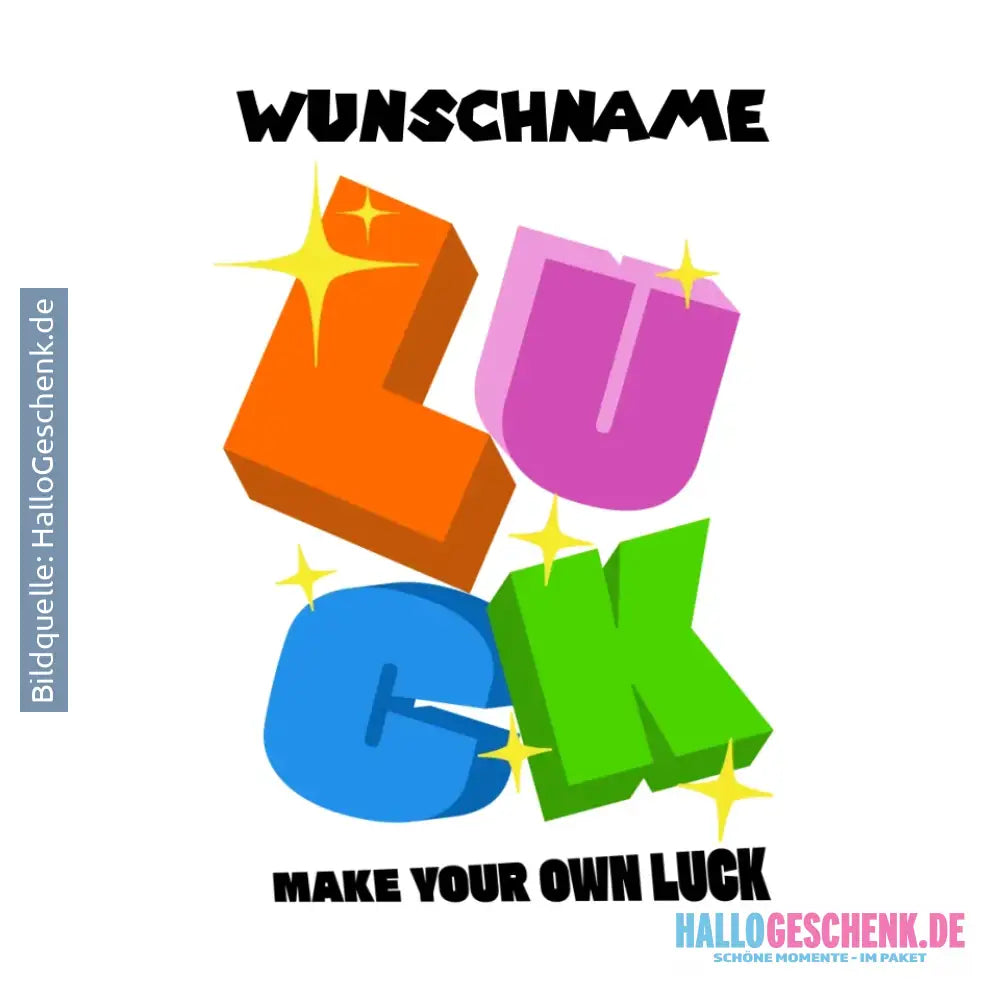 Luck + dein Name • personalisierter Text • STICKER 20x20 cm (Aufkleber) • personalisiert - ausgestanzter Sticker 20x20