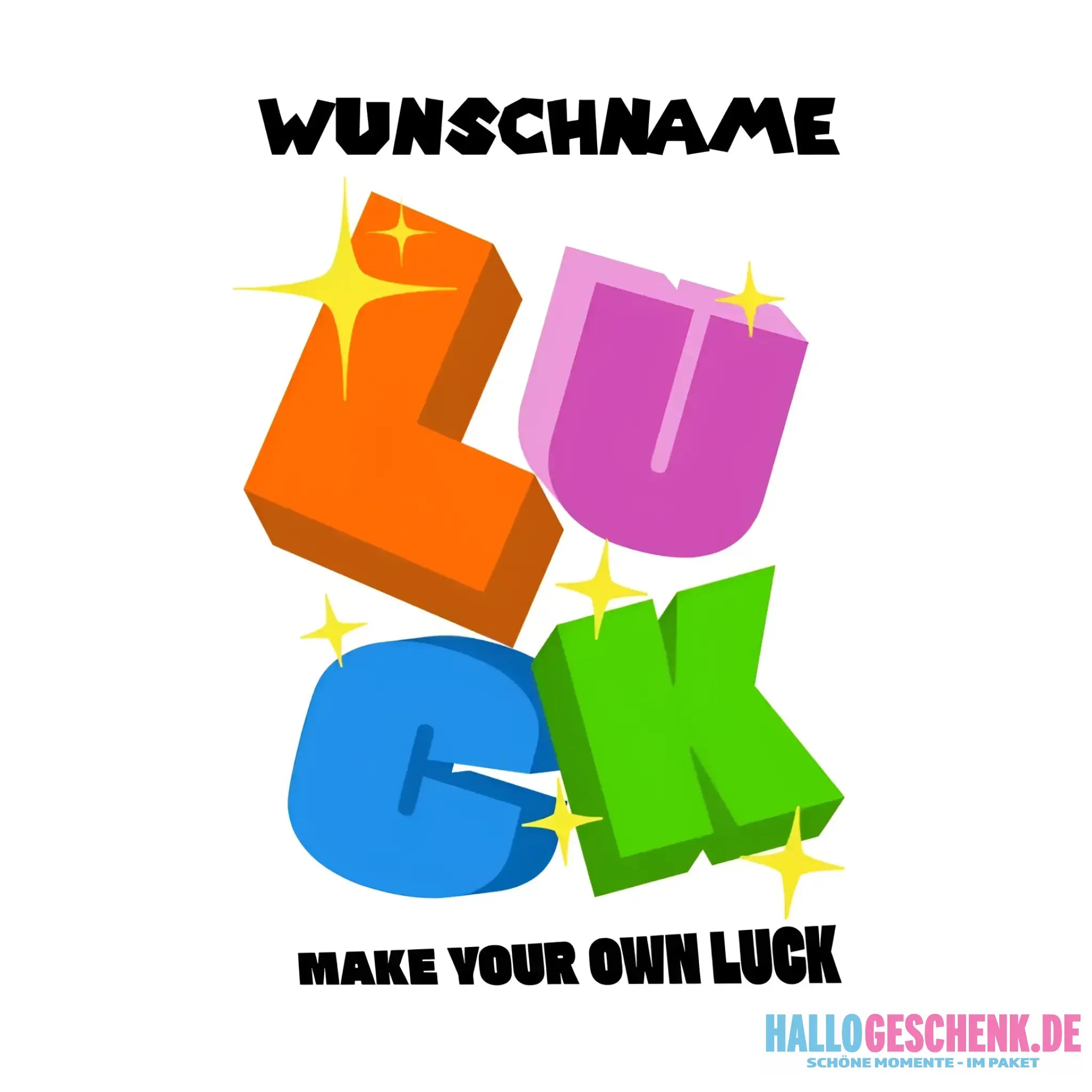 Luck + dein Name • personalisierter Text • STICKER 20x20 cm (Aufkleber) • personalisiert - ausgestanzter Sticker 20x20