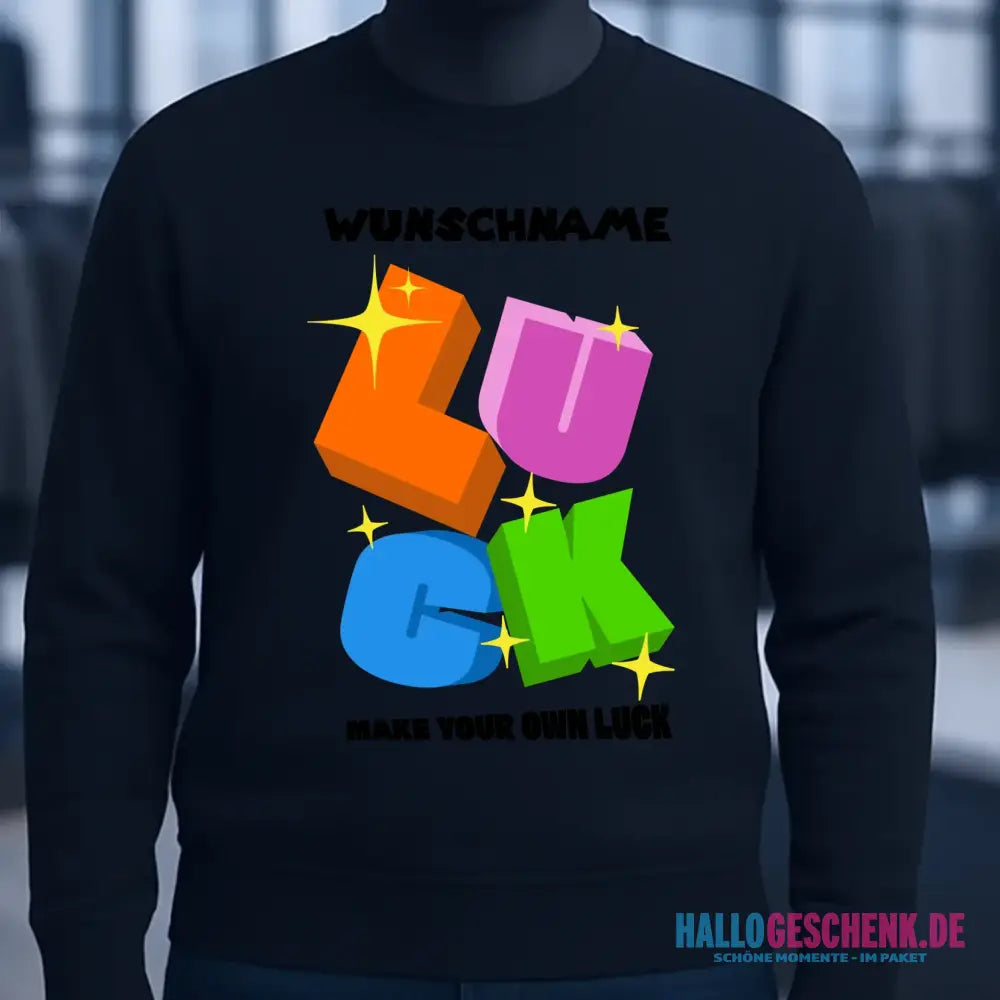 Luck + dein Name • Unisex Sweatshirt Bio-Baumwolle in 4 Farben XS-3XL • personalisiert