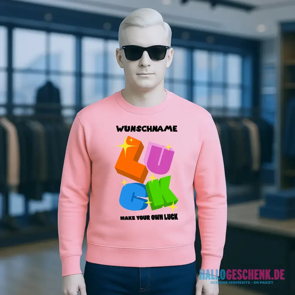 Luck + dein Name • Unisex Sweatshirt Bio-Baumwolle in 4 Farben XS-3XL • personalisiert