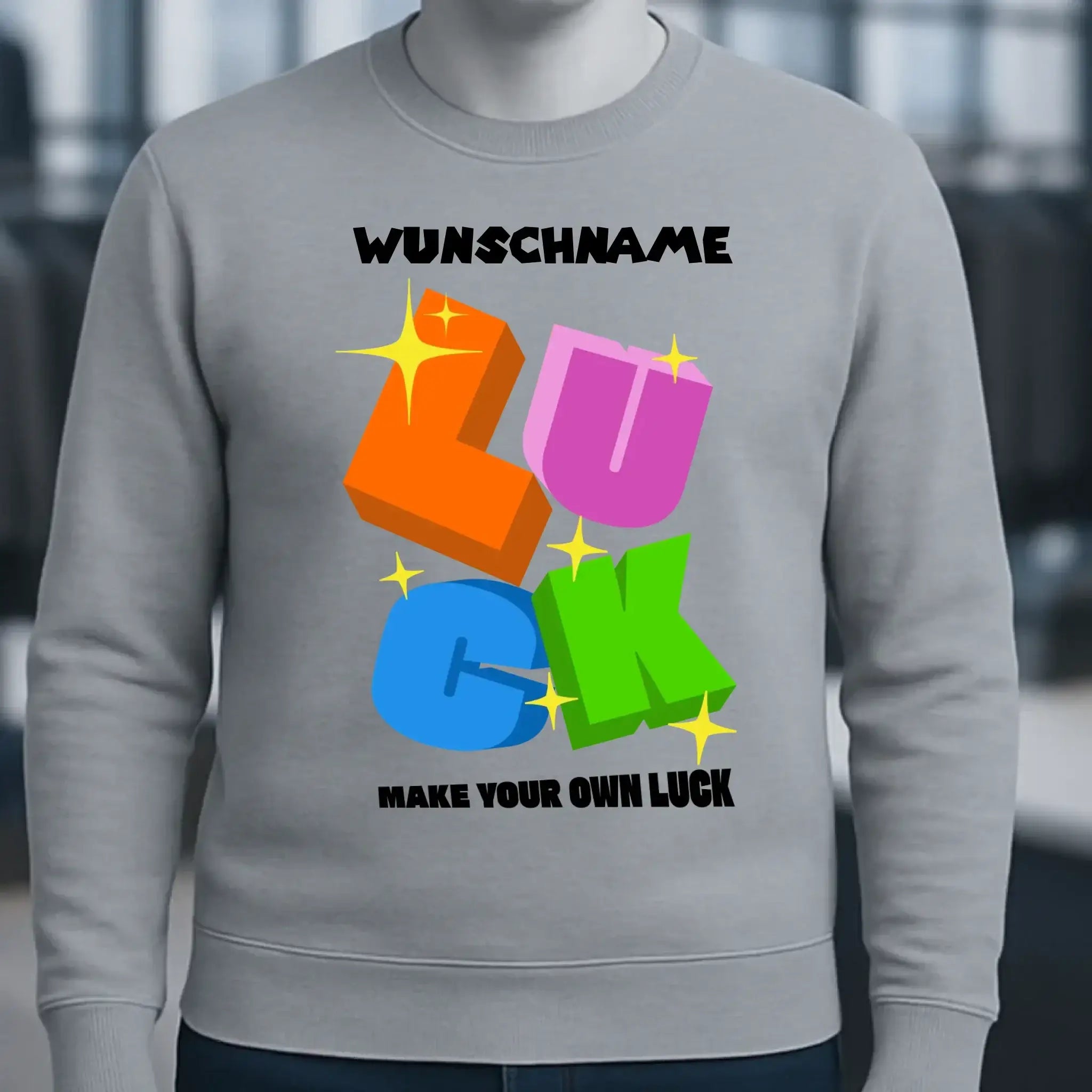 Luck + dein Name • Unisex Sweatshirt Bio-Baumwolle in 4 Farben XS-3XL • personalisiert