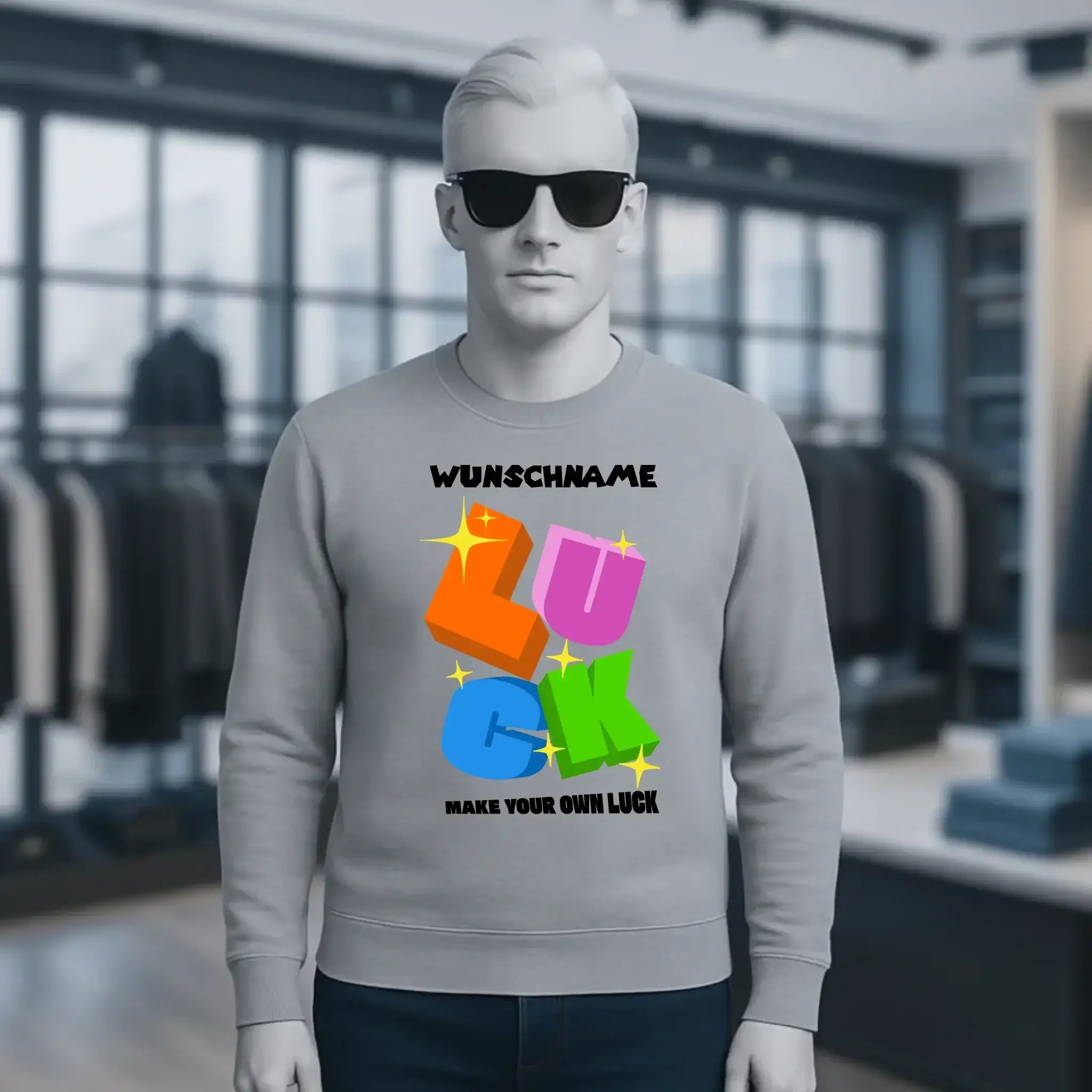 Luck + dein Name • Unisex Sweatshirt Bio-Baumwolle in 4 Farben XS-3XL • personalisiert