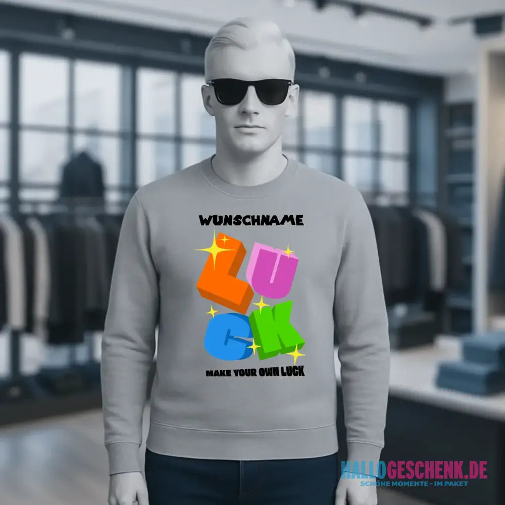 Luck + dein Name • Unisex Sweatshirt Bio-Baumwolle in 4 Farben XS-3XL • personalisiert