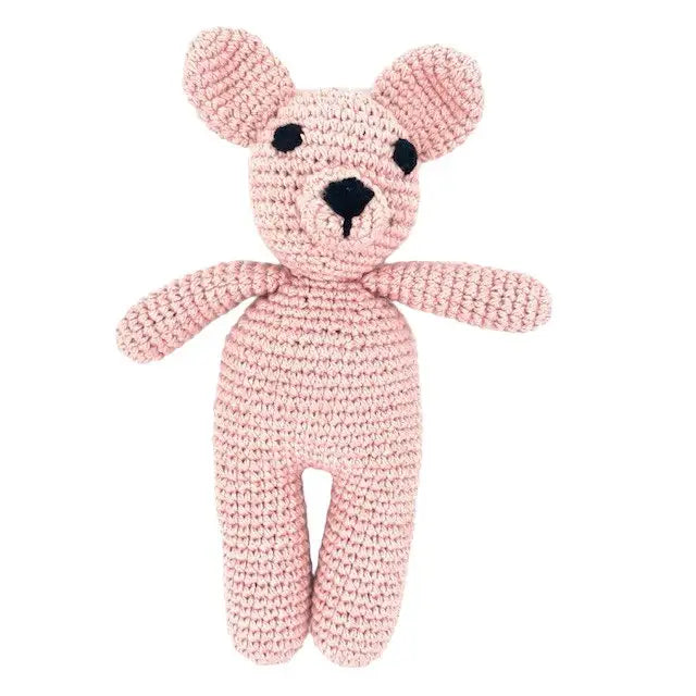 Luna-Leena-Bär Sam Kuschelbaby rosa – Bio-Baumwolle – handgehäkelt in Nepal