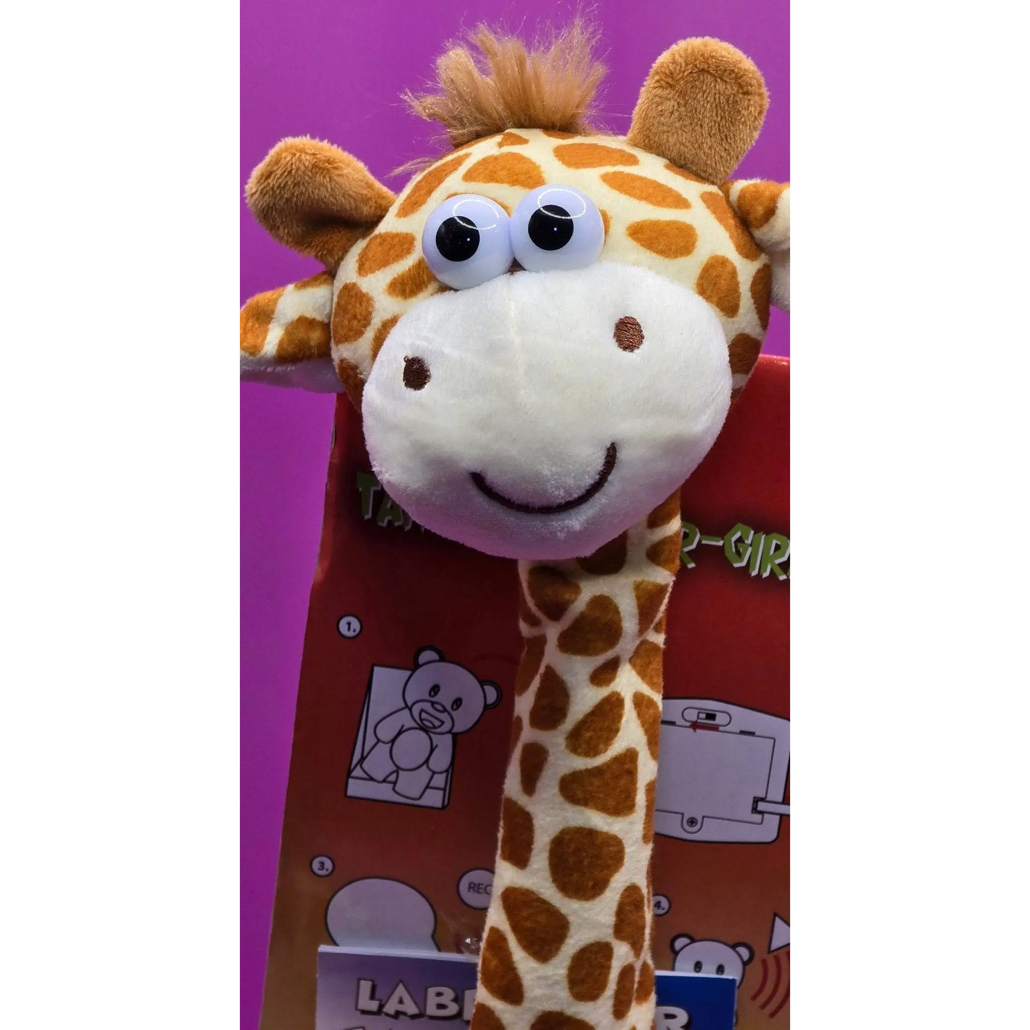 Lustige Laber-Giraffe GERTRUD, die alles nachplappert • tanzender Hals • inkl. Batterien • 9x30 cm • Labertiere