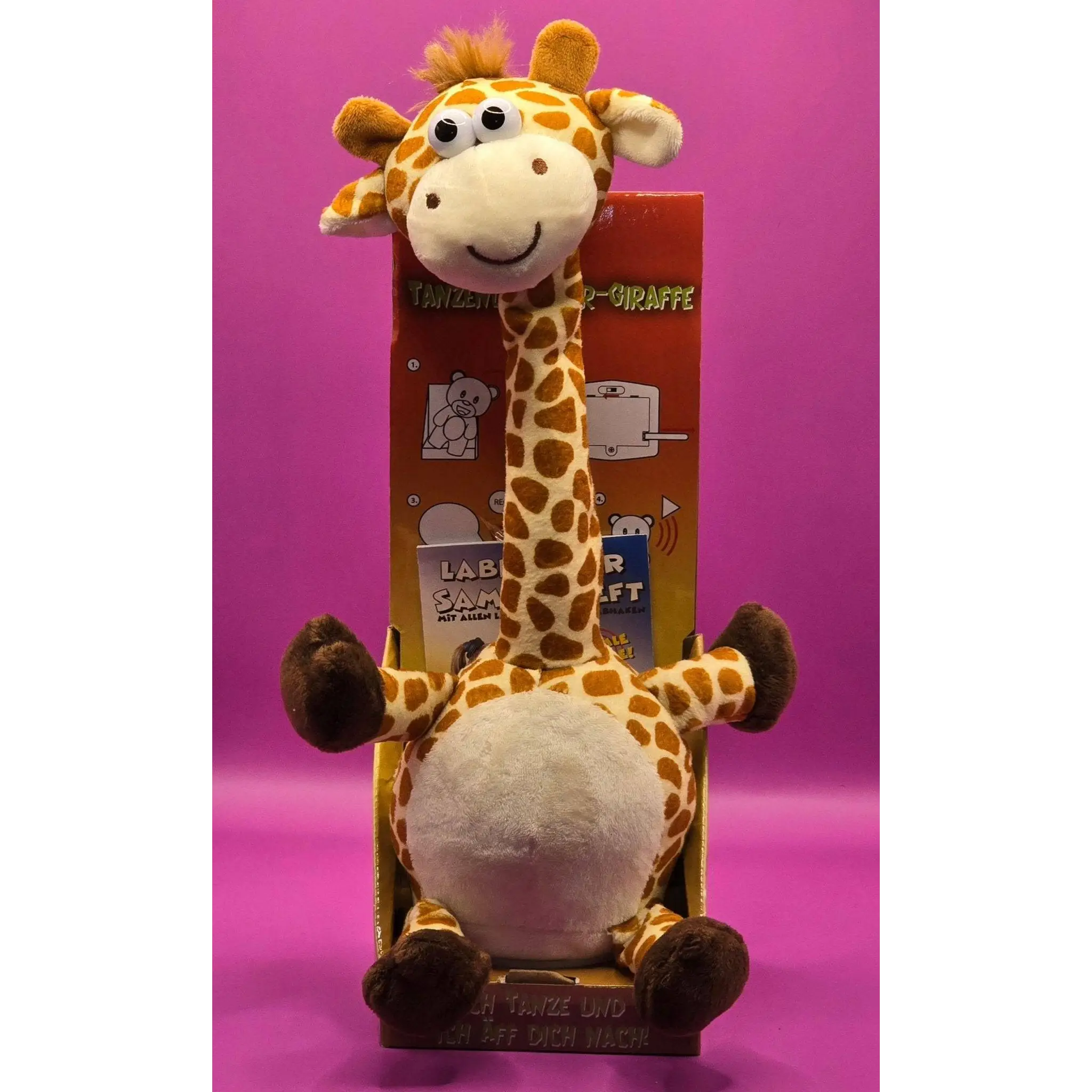 Lustige Laber-Giraffe GERTRUD, die alles nachplappert • tanzender Hals • inkl. Batterien • 9x30 cm • Labertiere