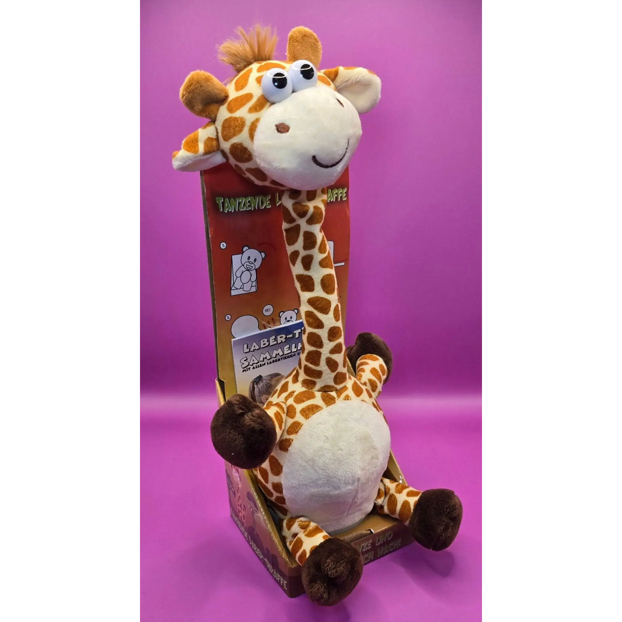 Lustige Laber-Giraffe GERTRUD, die alles nachplappert • tanzender Hals • inkl. Batterien • 9x30 cm • Labertiere