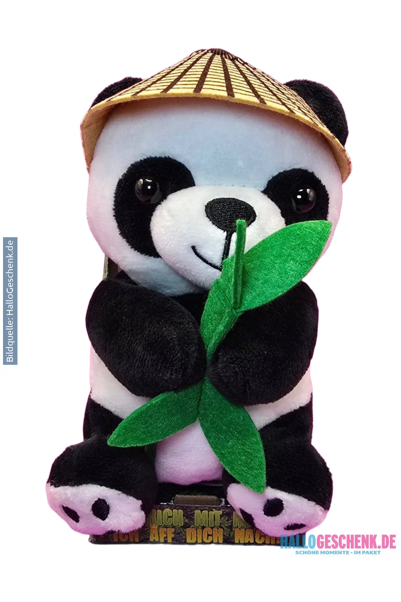 Lustiger Laber-Panda BAO BAO, der alles nachplappert • inkl. Hut und Bambus • 14,5x12x18 cm • Labertiere