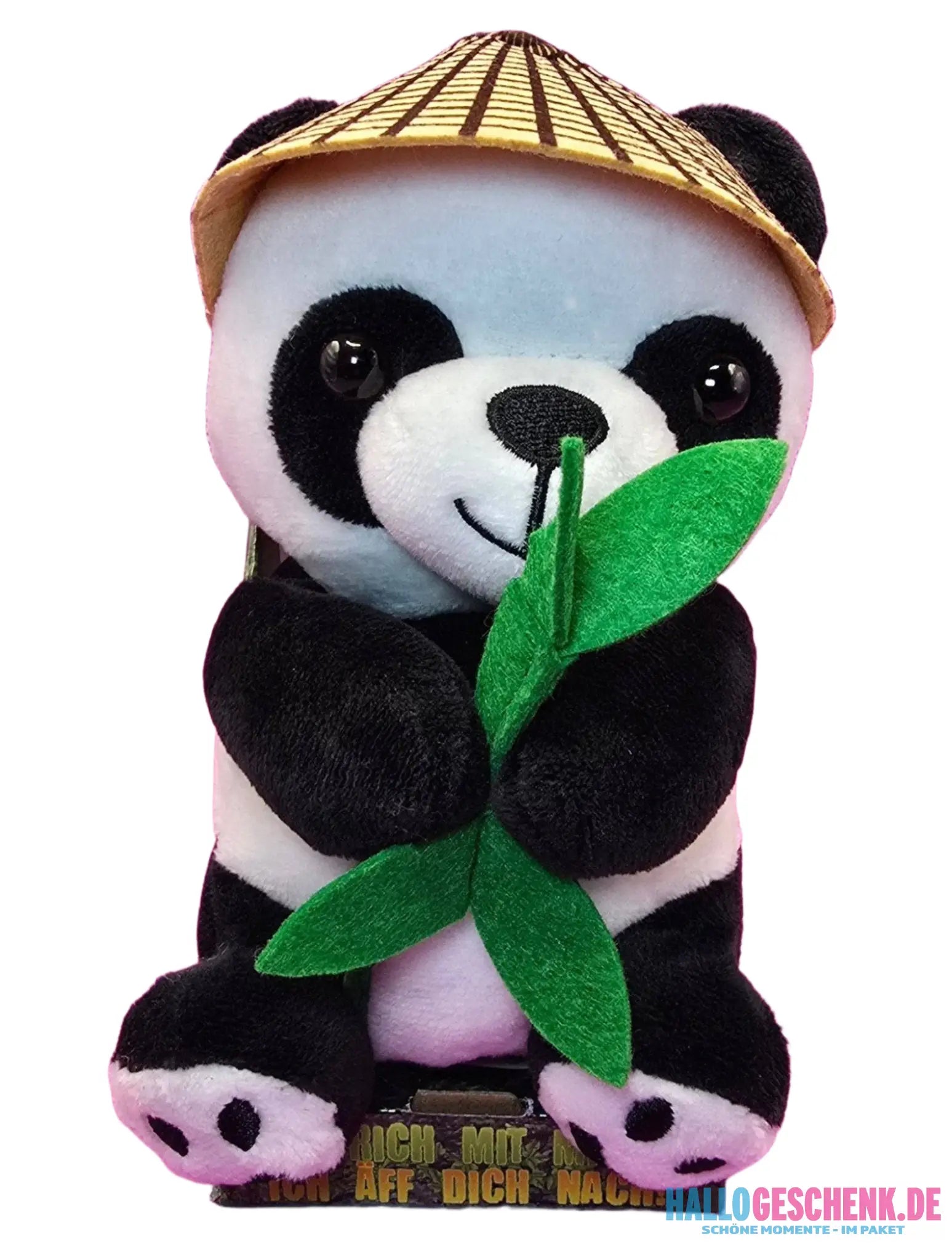 Lustiger Laber-Panda BAO BAO, der alles nachplappert • inkl. Hut und Bambus • 14,5x12x18 cm • Labertiere