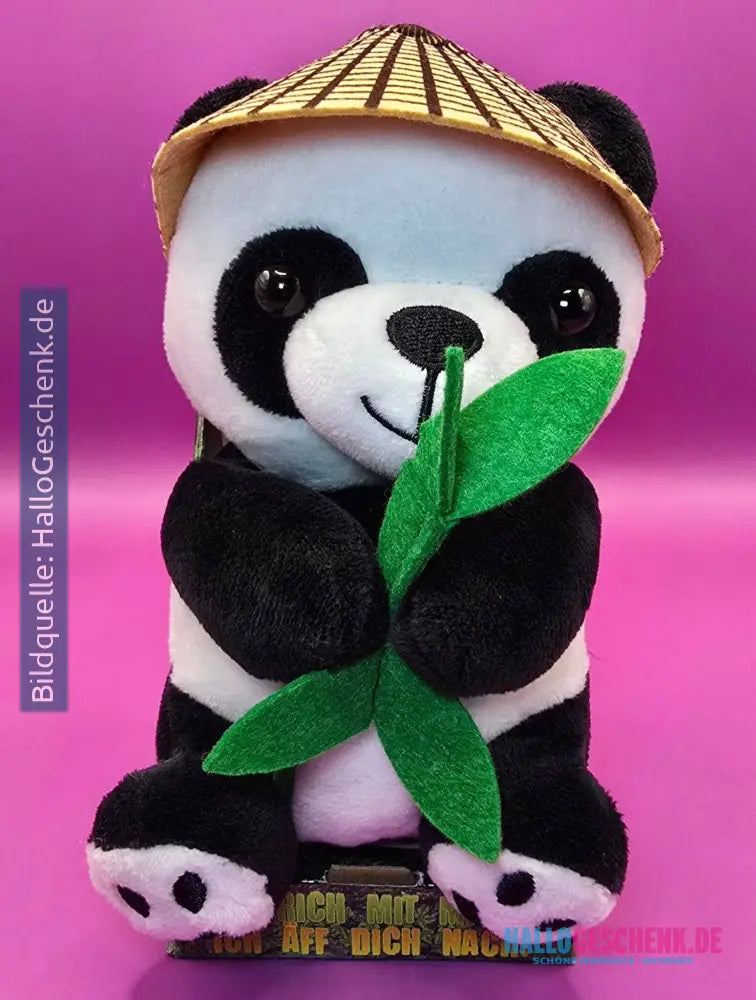 Lustiger Laber-Panda BAO BAO, der alles nachplappert • inkl. Hut und Bambus • 14,5x12x18 cm • Labertiere