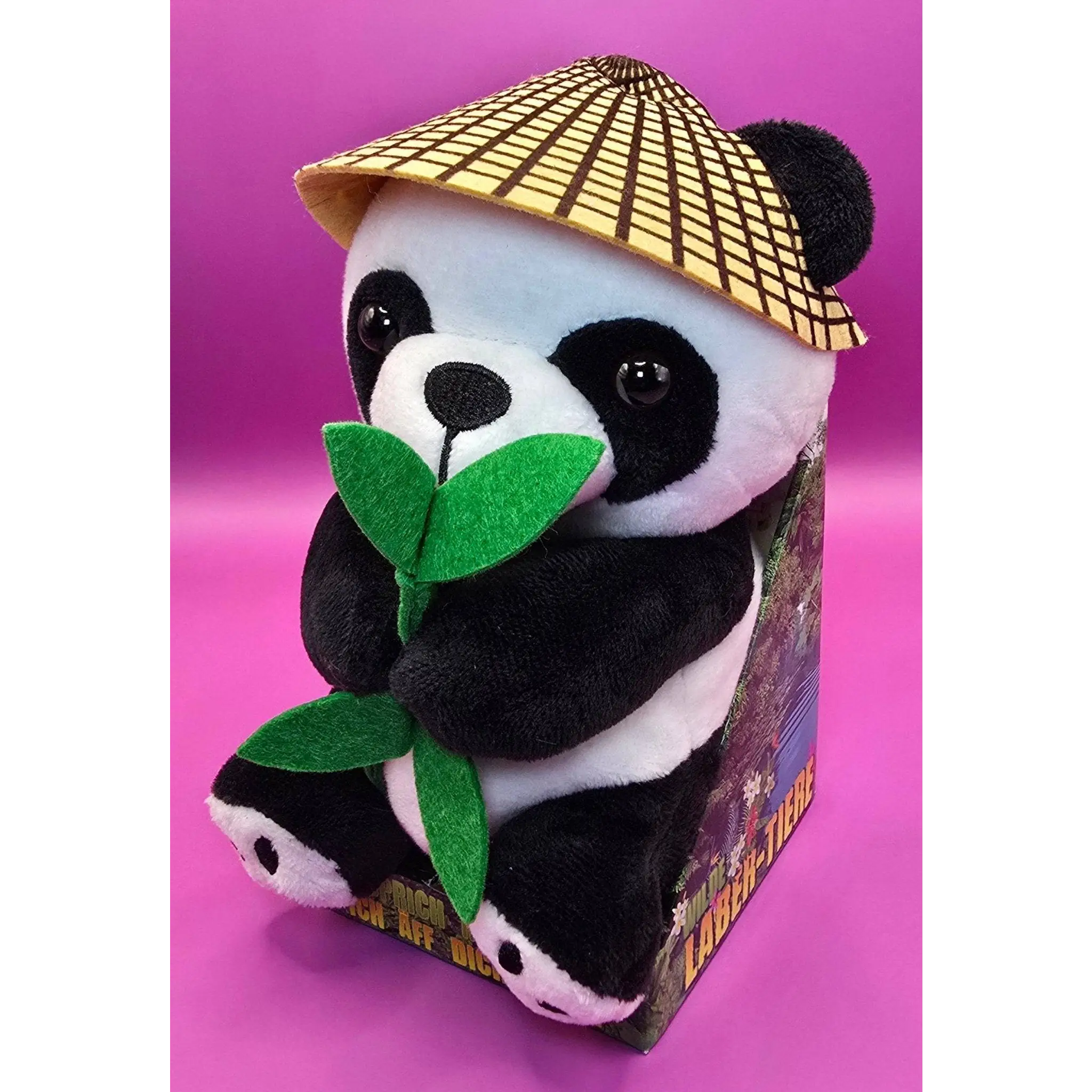 Lustiger Laber-Panda BAO BAO, der alles nachplappert • inkl. Hut und Bambus • 14,5x12x18 cm • Labertiere