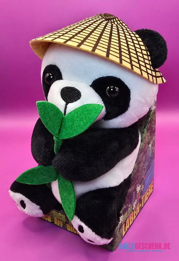 Lustiger Laber-Panda BAO BAO, der alles nachplappert • inkl. Hut und Bambus • 14,5x12x18 cm • Labertiere