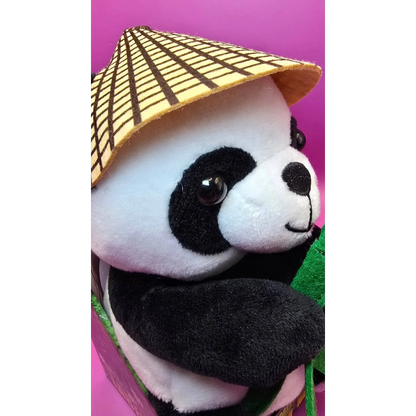 Lustiger Laber-Panda BAO BAO, der alles nachplappert • inkl. Hut und Bambus • 14,5x12x18 cm • Labertiere
