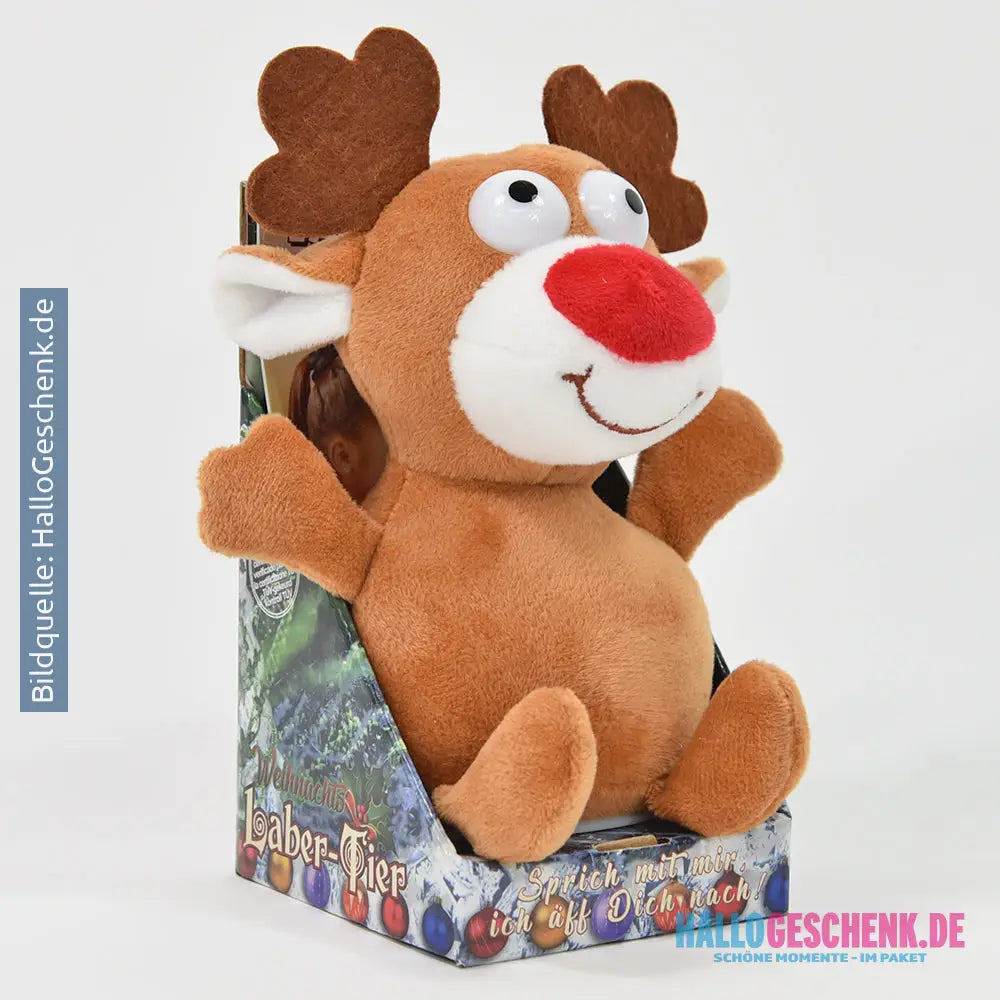 Lustiges Laber-Rentier RUDOLPH das alles nachplappert • inkl. Batterien • 16x11,5x18,5 cm • Labertiere - Labertiere