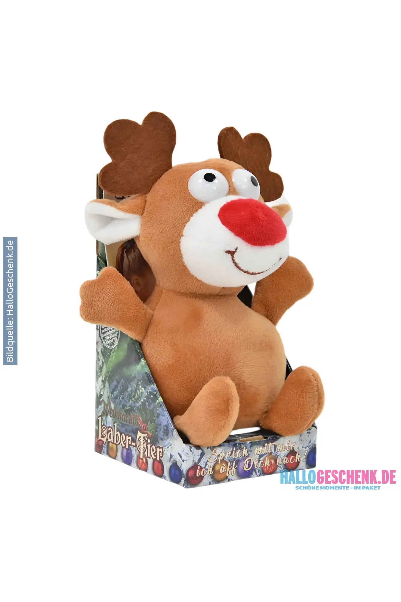 Lustiges Laber-Rentier RUDOLPH das alles nachplappert • inkl. Batterien • 16x11,5x18,5 cm • Labertiere - Labertiere