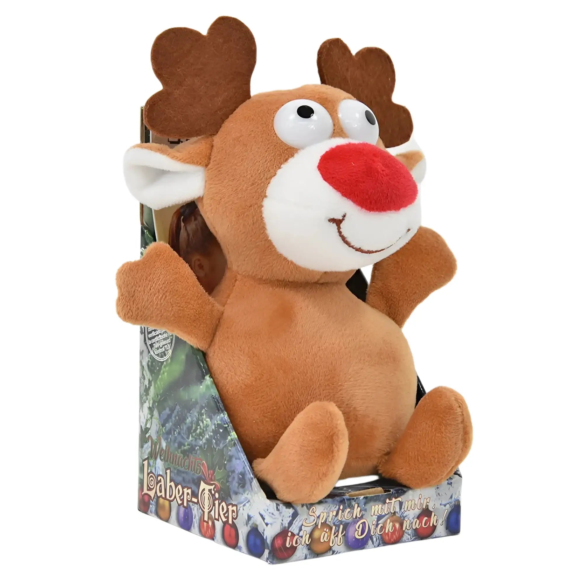 Lustiges Laber-Rentier RUDOLPH das alles nachplappert • inkl. Batterien • 16x11,5x18,5 cm • Labertiere - Labertiere