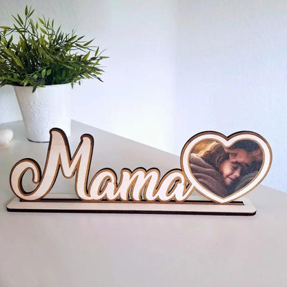 Mama Holzdeko mit Herz und deinem Bild - HalloGeschenk.de #geschenkideen# #personalisiert# #geschenk#